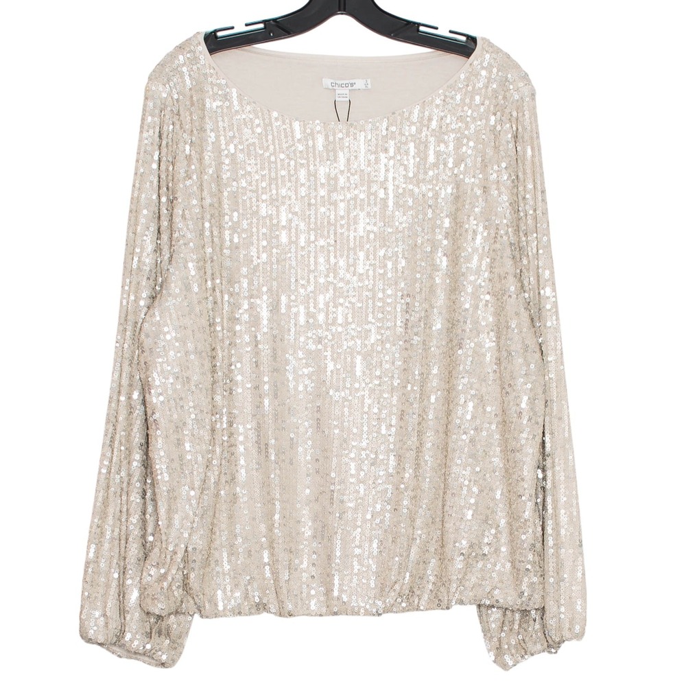 NWT Chicos Top All Over Sequin Bubble Hem Cocktail NYE Mother Of The Bride 3 XL
